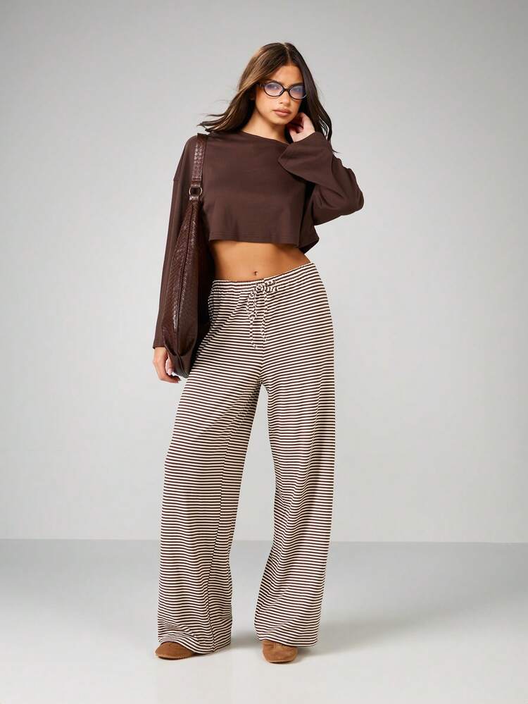 MISSGUIDED Wide Sleeve Cropped Lounge Top Fall Loungewear Boxy Fit Relaxed Casual Drop Shoulder Cotton Blend Cozy Winter Leisure Wear