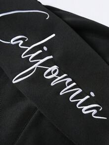 Manfinity Homme Men's Thermal Lined Solid Color Thermal Lined Hoodie With Drawstring, Letter Embroidery, Casual & Versatile, Autumn/Winter, Long Sleeve Top - Black - View 5