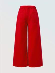 Tween Girls Casual Basic Comfortable Elegant Fresh Wide Leg Loose Fit Pure White Jeans Red Wide Leg Pants Red Pants