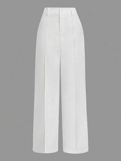 EMERY ROSE Pantalones rectos versátiles para negocios con cintura plisada y trabillas, talla grande, color blanco