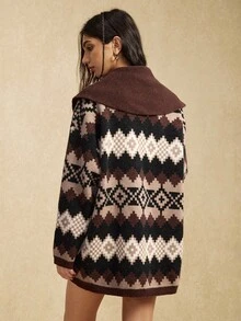 Easelle Vintage Women's Bohemian Style Geometric Pattern Long Sleeve Casual Knit Cardigan, Christmas Sweater Autumn/Winter New Year