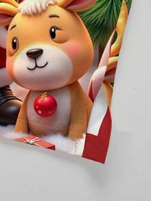 PopScrub Conjunto de uniforme de enfermera con bolsillo, cuello en V, manga corta y estampado digital 3D de Papá Noel y renos para mujeres