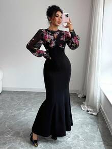 GlowEve Vestido largo de sirena elegante y de alta moda, ajustado, para mujer en otoño - Negro - Ver 4