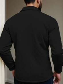 Manfinity Mode Áo thun polo dài tay màu trơn cỡ lớn dành cho nam, thường ngày/công sở - màu đen - Xem 2