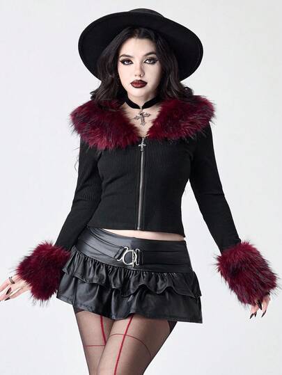 Grunge Punk Christmas Y2K Retro Furry Patchwork Knit Sweater Top For Women