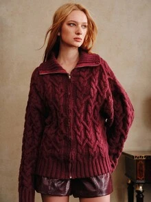 Arave Women's Fashion Zipper Half-Placket Cardigan Sweater