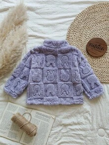 Vintaside Kids Babygirl 婴幼儿毛绒立领长袖简约时尚夹克，适合户外旅行、度假或休闲日常穿着，秋冬季 - 紫色 - 查看 2