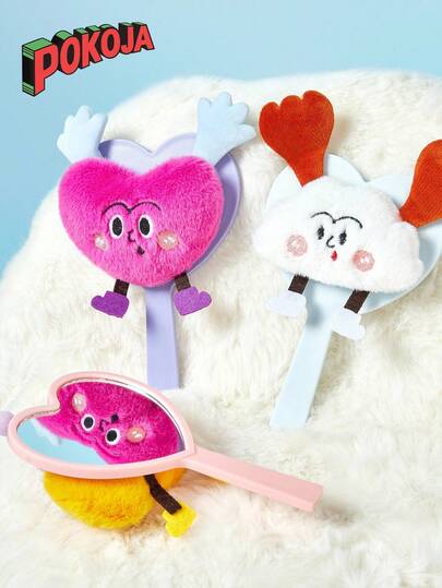 1pc Cute Cartoon Plush Mirror Portable Makeup Mirror Handheld Mirror Desktop Dressing Mirror Cute Style Vanity Mirro