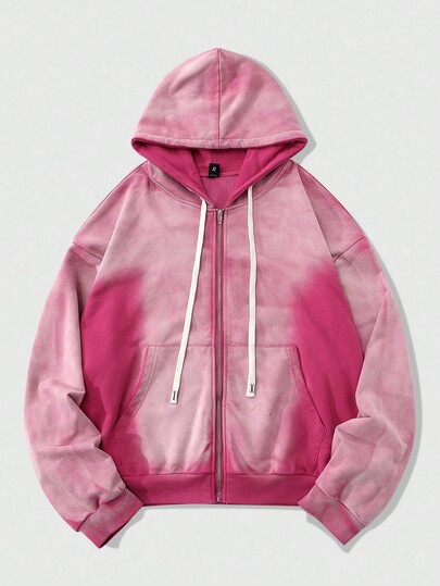 Street Life Sudadera con capucha con cremallera y estampado de cebra lavado vintage para hombre, otoño/invierno