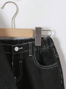 SHEIN 2 pièces Ensemble veste à col en jean noir et pantalon ample pour jeune garçon - Noir - Voir 5