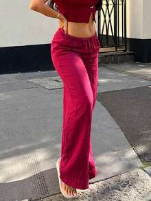 NegzBox Calças de algodão femininas casuais de cintura alta e perna reta