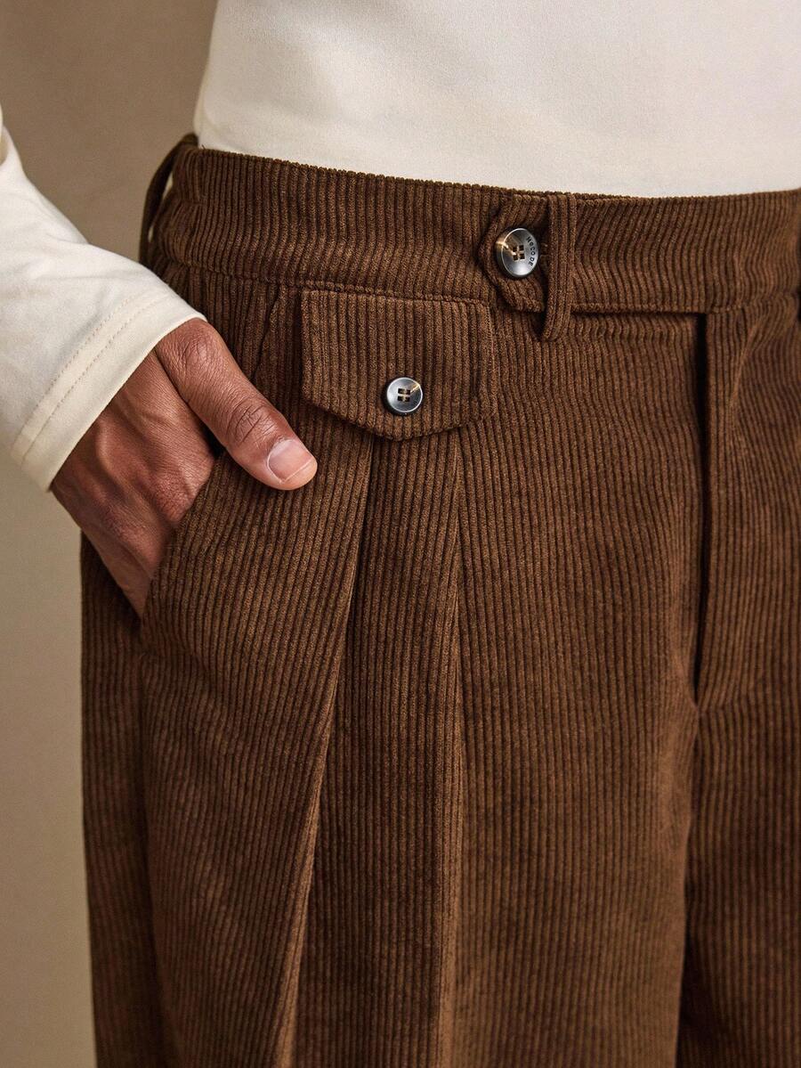 EASEVO 男士加大码纯棕色西装裤，舒适百搭，适合商务、聚会、通勤和旅行。 - 咖啡棕 - 查看 1