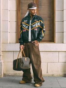 AXEPEAK Men's Fashionable Racing Jacket, Autumn, For Fall Winter - Black - View 6