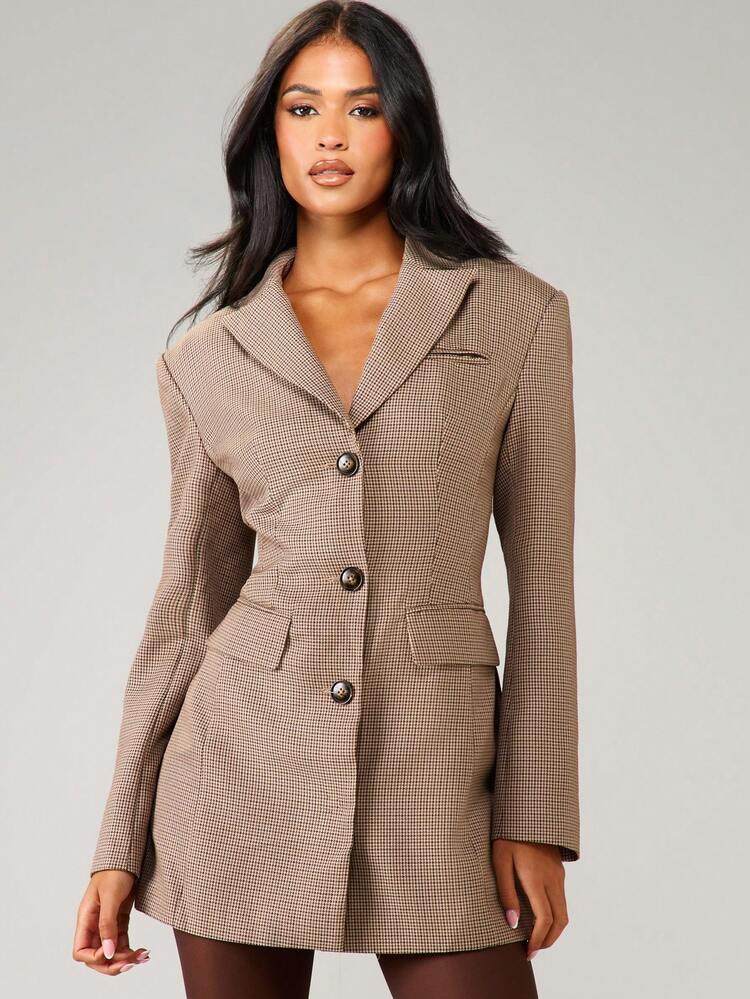 MISSGUIDED Professional Tweed Blazer Mini Dress Office Wear Business Formal Lapel Collar Button Front Long Sleeve Fall Winter Workwear Sophisticated Tailored