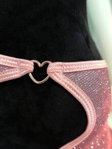 2件套性感镂空闪光紧身女士睡袍，适合外出穿着 - 粉色 - 查看 3