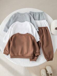 SHEIN Babygirl 可爱休闲字母图案长袖卫衣套装，秋冬 - 彩色 - 查看 2