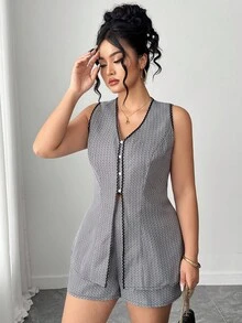 Elenzga Conjunto Plus Size Elegante Ajustado de 2 Peças