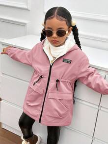 SHEIN 年轻女孩休闲连帽羊毛夹克，适合秋冬 - 淺粉色 - 查看 4
