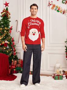 Manfinity RelaxMax 男士休闲圣诞图案毛衣，秋冬 - 紅色 - 查看 4