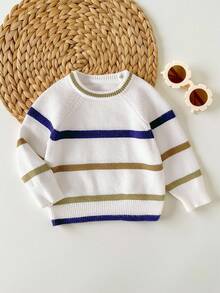 SHEIN Babyboy/Babygirl Cute Striped Long Sleeve Sweater, Versatile For Autumn/Winter Fall - Multicolor - View 5