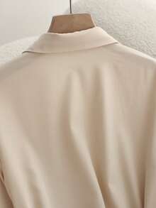 Franclia Casual Commute Versatile Solid Color Long Sleeve Shirt Paired With Women's A-Line Skirt, Pleated Skirt, Maxi Skirt, Comes With Belt, Spring/Autumn, Khaki Women's Suit, Women's 2-Piece Set, Women's Dress, Autumn/Spring Clothing, Women's Casual Wear, Women's Teacher Uniform - Multicolor - View 5