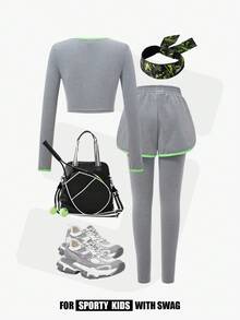 JNSQ Tween-Mädchen Outfit-Sets, Kinder-Herbst-/Winter-Sportbekleidung, Slim-Fit-T-Shirt mit Rundhalsausschnitt und Langarm-Sporthose, 2-teiliges Set, geeignet für den Alltag im Herbst/Winter, Outdoor-Aktivitäten, Urlaub, Streetstyle, Party und Freizeit