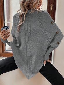 EMERY ROSE Women's Casual Solid Color Turtleneck Batwing Sleeve Sweater, Autumn/Winter - Grey - View 3
