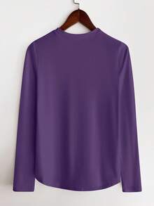 SHEIN LUNE 1 Stück Damen Einfarbiges Lässiges Bequemes Vielseitiges Langarm T-Shirt - Violett - Übersicht 2