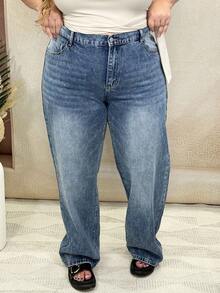 Hourglow Blugi boyfriend casual cu picior drept de mărime Plus