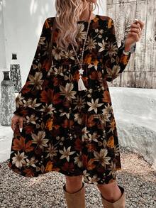 EMERY ROSE 休闲简约枫叶秋季优雅女士中长连衣裙，秋冬 - 彩色 - 查看 5