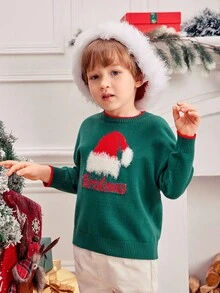 SHEIN Mũ Giáng sinh & Áo len họa tiết chữ, thích hợp cho Giáng sinh, Ngày lễ tình nhân, Tiệc gia đình & Cặp đôi - màu xanh lá - Xem 10