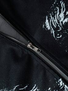 ROMWE MEN Street Life 男士复古宗教肖像印花夹克，适合秋冬季穿着 - 黑色 - 查看 7