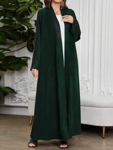 Al Najma 2025 Spring/Summer New Solid Color Long Sleeve Loose Rhinestone Abaya For Women - Dark Green - View 6
