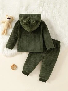 2pcs Baby Boy Casual Green Long Sleeve Top And Pants Loungewear Set - Blue - View 3
