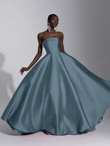 Elitara Elegant Luxurious Red Ruffle Hem Strapless Dress, Suitable For Wedding, Party, Vacation, Prom, Evening Gown (Heavily Embellished) - Baby Blue - View 5