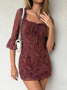 EgrlEra Women's Retro Pattern Print Sexy Bodycon Mini Dress - Multicolor - View 4