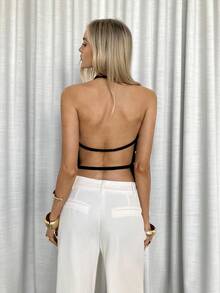 Siren Gaze 女款秋季新款花卉镂空后背上衣 - 黑色 - 查看 2