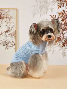 PETSIN 1 Suéter casual para mascotas de punto grueso, resistente al viento y cálido de color azul claro para otoño-invierno - Gris Claro - Ver 2