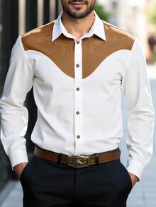 Manfinity Nomadique Men's Western Style Contrast Color Embroidered Button-Down Shirt Western Shirt Men Rodeo Shirt, Fall
