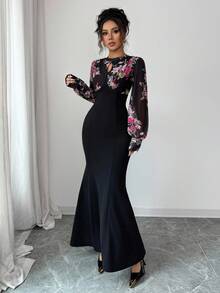 GlowEve Vestido largo de sirena elegante y de alta moda, ajustado, para mujer en otoño - Negro - Ver 5