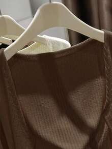 INAWLY Áo khoác cardigan dài tay màu trơn lãng mạn dành cho nữ - Cà phê nâu - Xem 3