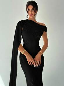 Firerie Đầm Maxi dài chấm đất dáng đuôi cá màu vàng, dáng ôm body, thêu lưới, sang trọng, thanh lịch, tinh tế, lãng mạn dành cho nữ dự tiệc khiêu vũ - màu đen - Xem 6