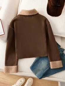 Kurtka dla nastolatki w modnym, minimalistycznym stylu, z dużymi kieszeniami, ciepła, wełniana, ze stójką, z długim rękawem i guzikami, jesień/zima