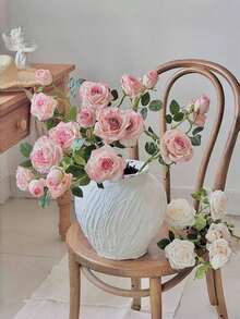 1/2 件 22 英寸复古仿古玫瑰 - 3 头真实触感假花,油画风格花束,波西米亚风格家居装饰,适用于客厅/卧室/办公室,摄影道具和即送礼品 - 彩色 - 查看 6