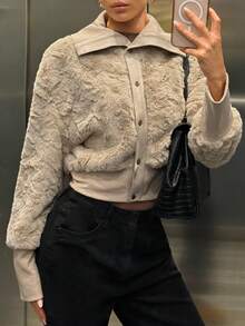 Muchica 秋冬女士时尚人造毛皮厚夹克 - 卡其色 - 查看 2