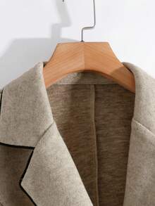 Franclia 女士时尚法式通勤套装，翻领黑色拼色杏色西装外套 A 字中长杏色裙子秋冬套装 - 杏色 - 查看 6