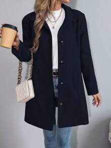 EMERY ROSE Women's Elegant Casual Long Sleeve Overcoat - Navy Blue - View 6