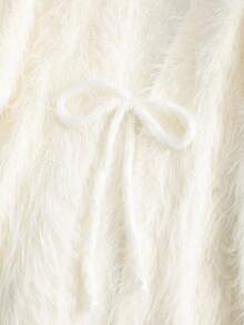 Muvela Cardigan ample à manches longues et nœud pour femmes, en fausse fourrure, chaud et confortable, pièce polyvalente pour l'automne/l'hiver, élégante et douce, style élégant rétro, convient pour le thé de l'après-midi, les rendez-vous, la Saint-Valentin, les fêtes, la maison, les sorties décontractées, Noël, chaud et confortable