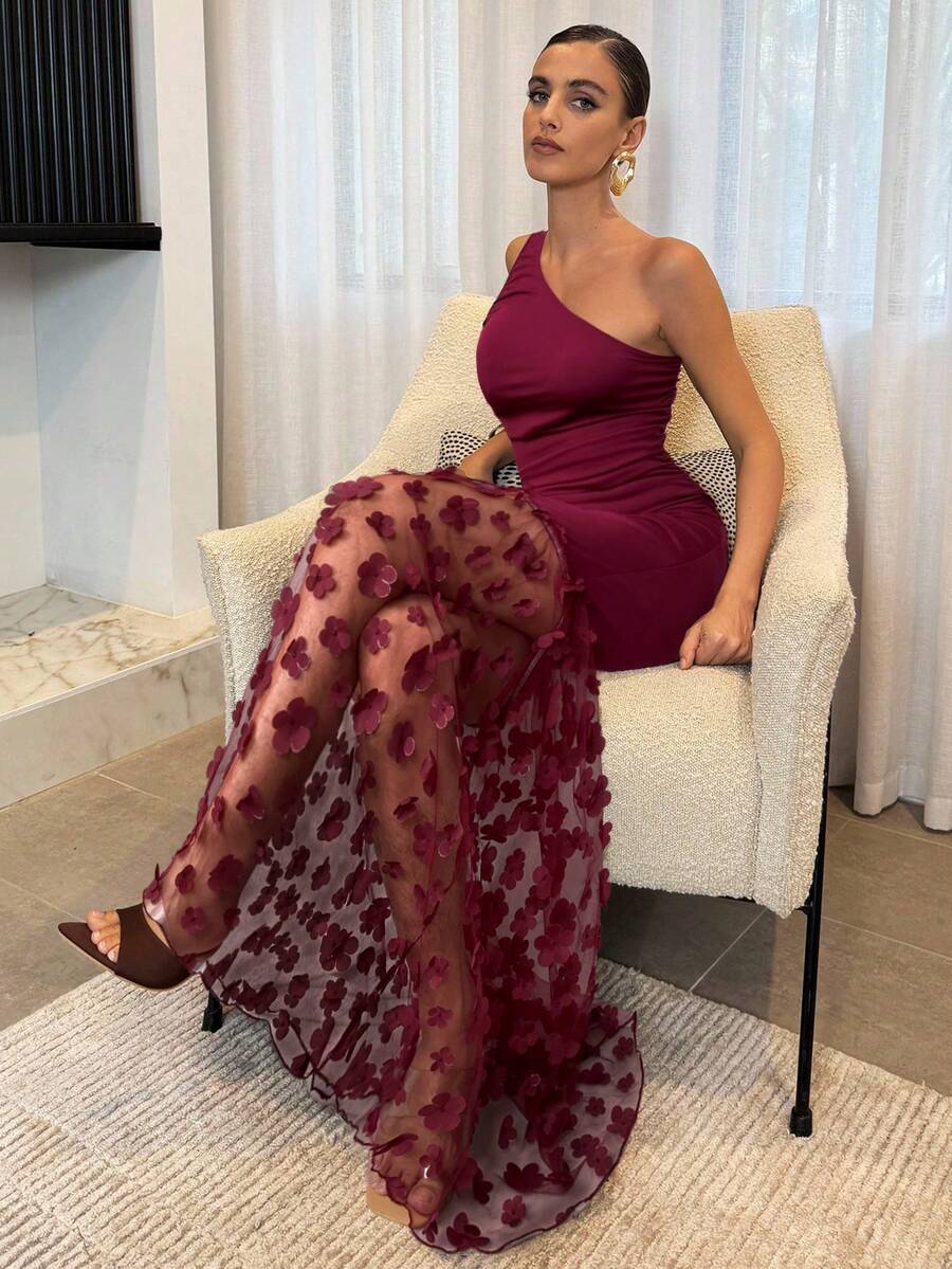 Lavishia 1 件女式黑色针织网眼拼布无袖紧身连衣裙女士生日礼服女士夏季服装女士毕业礼服度假服装女士度假礼服黑色礼服女士 - 酒紅色 - 查看 1