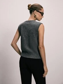 ATUI Studio Damen einfarbige V-Ausschnitt ärmellose Strickweste mit Einzelknopfverschluss